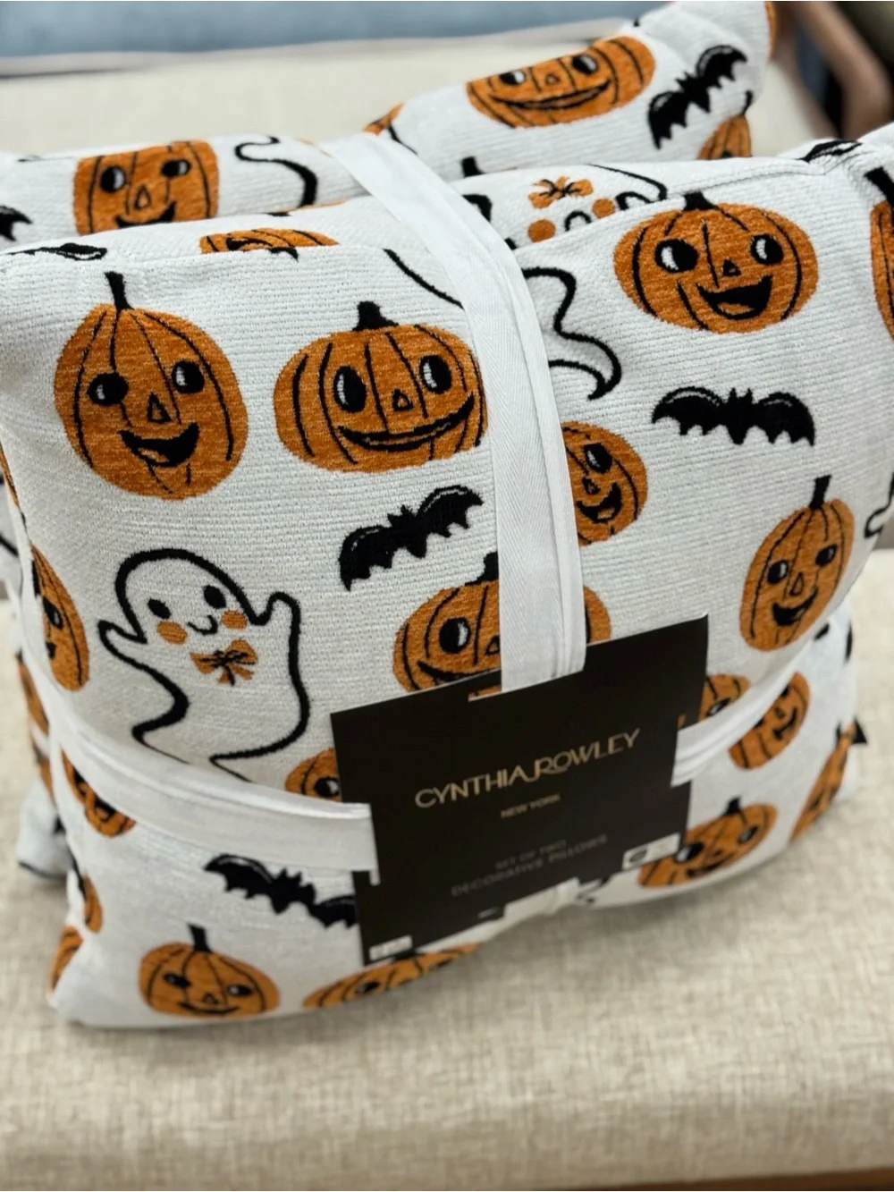 Cynthia Rowley Halloween Pumpkin & Ghost Throw Blanket - White & Orange